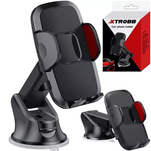 Suport telefon auto universal, brate reglabile, unghi reglabil, plastic, ventuze gel, rotire 360 grade, negru - imagine 13